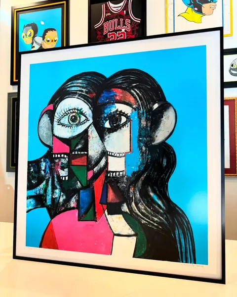 George Condo, Prismatic Head Composition, in a Frame Chicago frame.